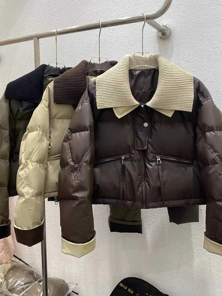 Women Coffee Parkas Jacket Thicken Warm Long Sleeve Turtleneck Padded Coat Vintage Overcoat Streetwear 2000s Clothes Winter 2024 H260917