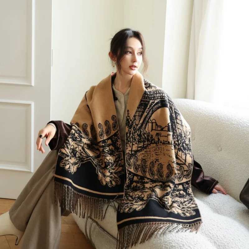 New Fashion Tower Print Winter Women's Scarf Luxury Design Double sided Cashmere Feel Scarf Tassels Warm Scarf Shawl 43*200cm Z260917