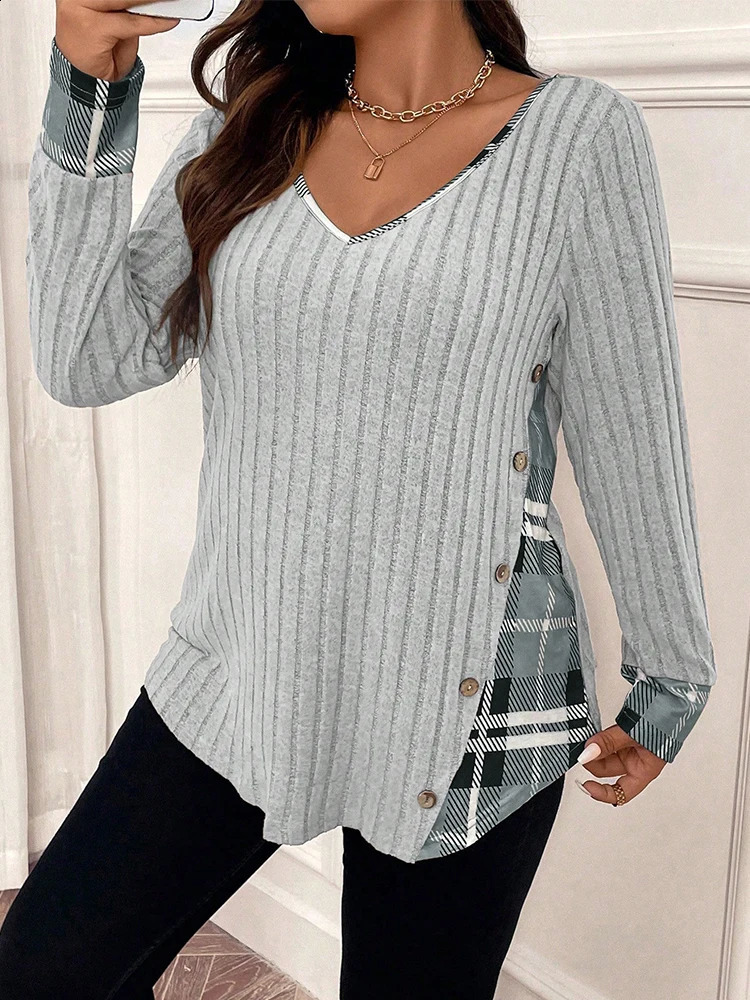 Clearance Plus Size Women's Sweater Winter Large Color Block VNeck Pullover Warm Big Female Clothing Strip Splice Top 260916