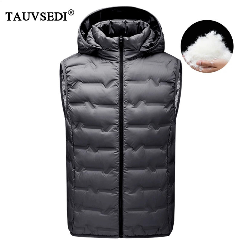 Winter Men White Duck Down Vest Waterproof Windproof Detachable Hat Sleeveless Vests Male Pockets Warm Ultralight Waistcoats 260918