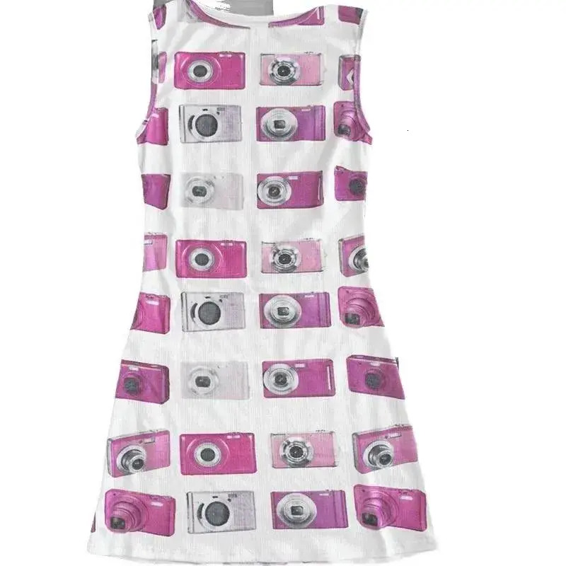 Women Casual Dress Camera Print Mini Women Sleeveless Pink Slim Fit everyday Y2k Summer Streetwear Dress Ladies Basic f68