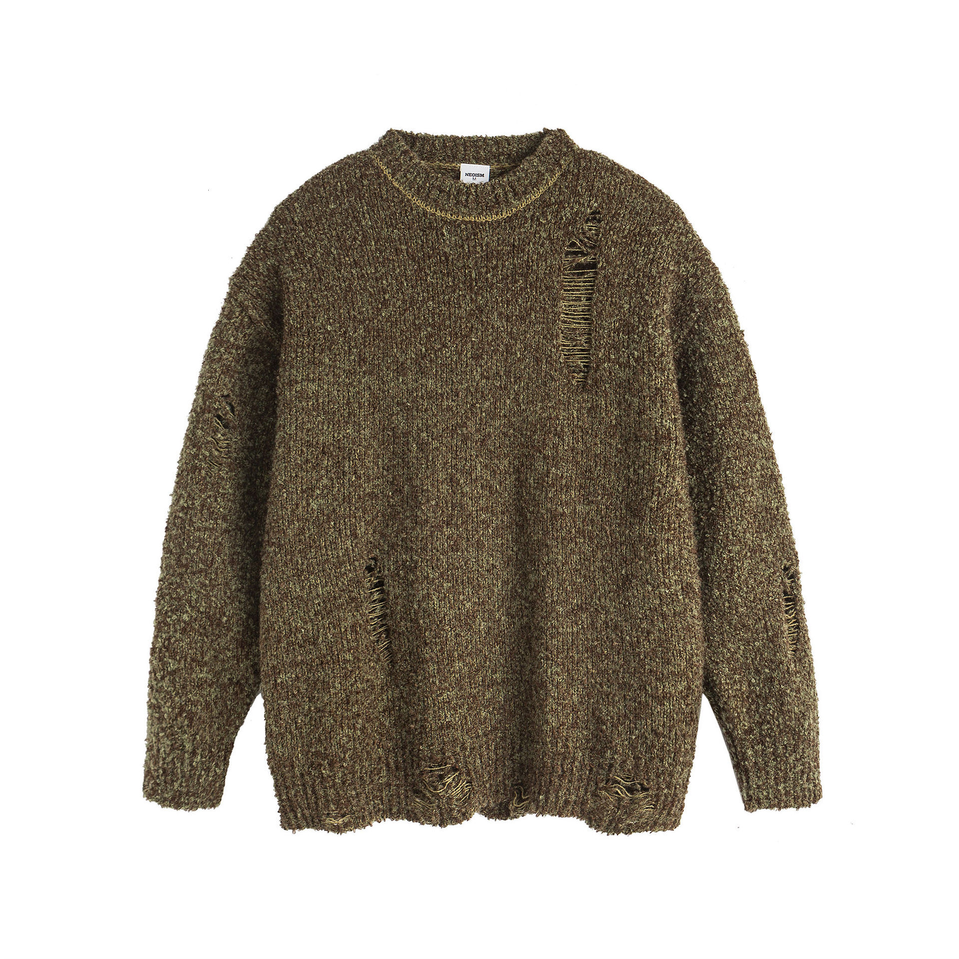 Autumn Couple Design Sense Distressed Knitted Sweater Men s Spring Autumn Solid Color Casual Sweater Trend