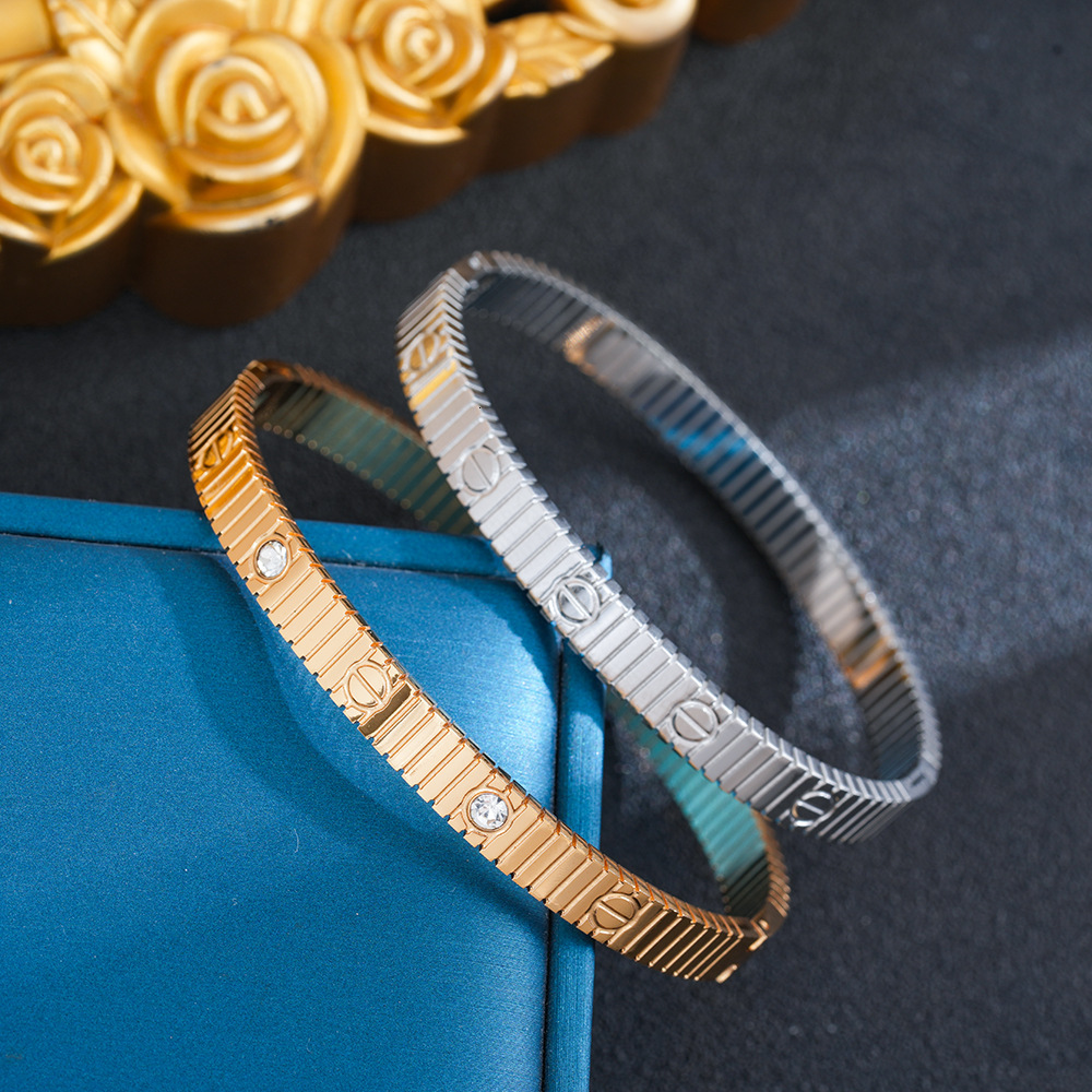 New Kajia Titanium Steel Gold-Plated Thread Bracelet for Women, Striped One-Word Nail Hand Jewelry, Light Luxury High-End Feel Bracelet, Couple Styl