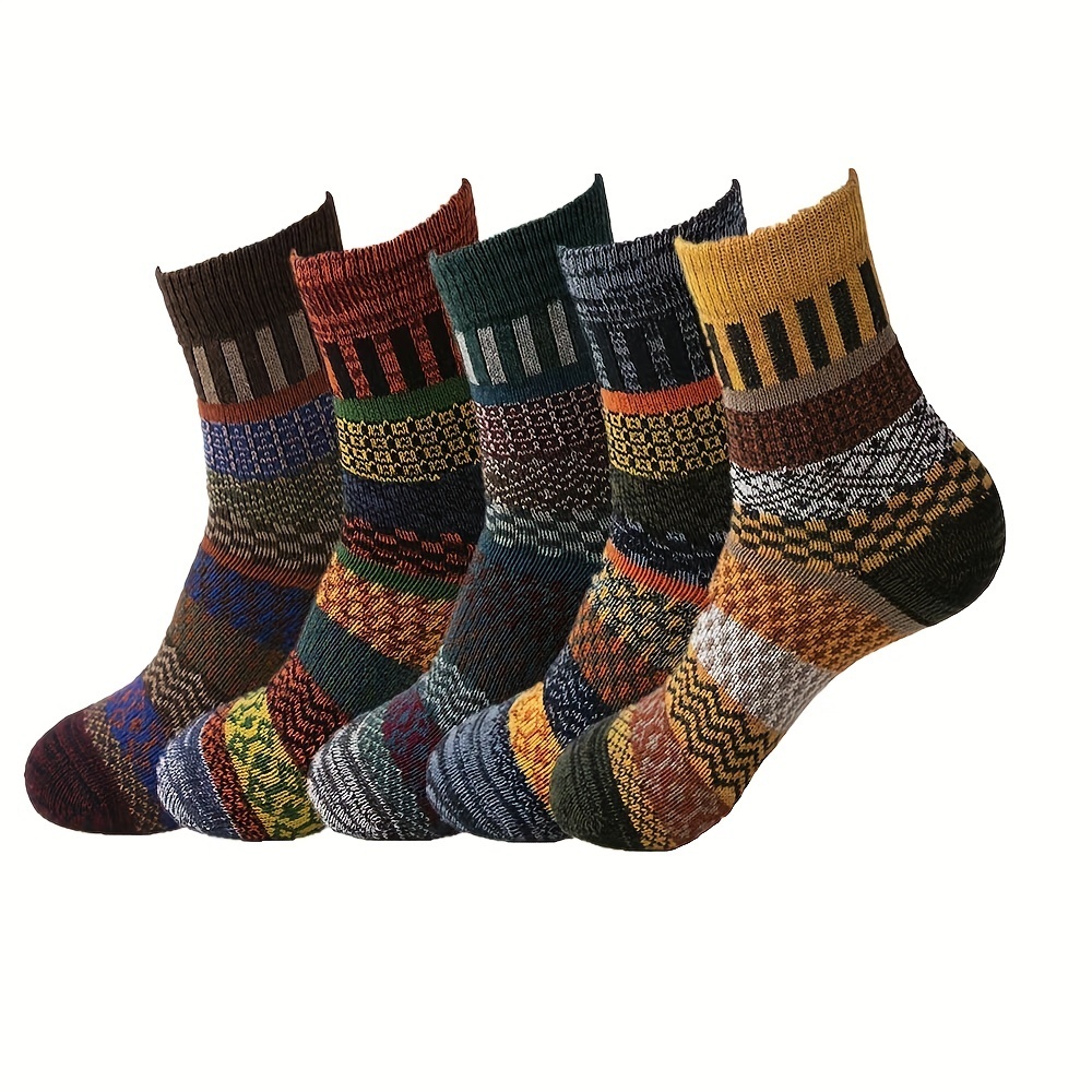 5pairs Unisex Ethnic Style Vintage Thick Wool Warm Crew Men Socks Soft Ultra-Comfortable High Quality Breathable Women's Sock J260918