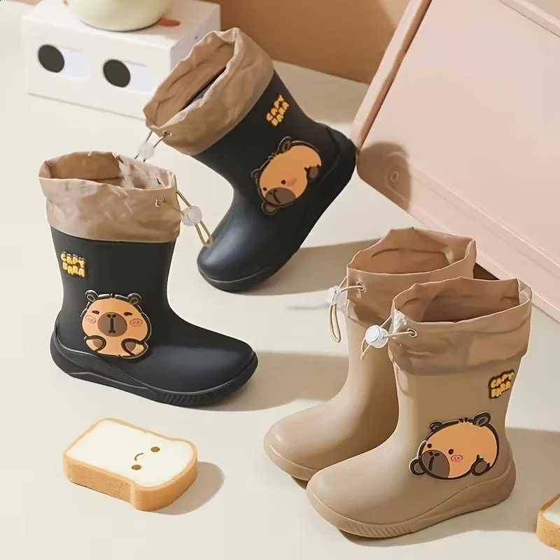 Cute Capybara Rain Boots for Boys Girls Waterproof Non-slip Rain Shoes Adjustable Drawstring Kids Rain Boots Youngsters Footwear X260917