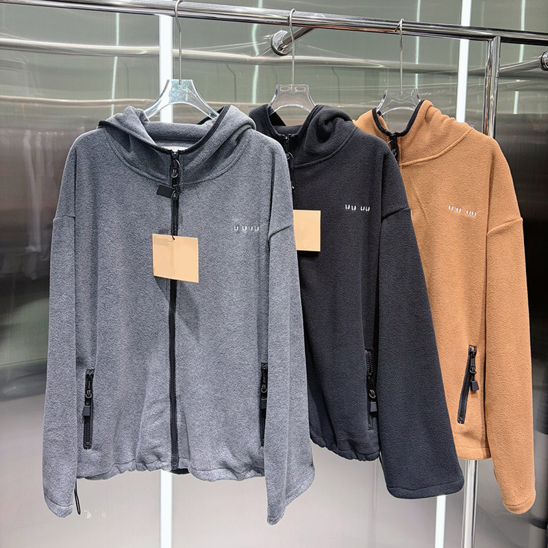 Spring Autumn Women Fleece Jacket Designer Embroidered Hooded Coat Luxury Casual Daily Versatile Warm Jackets