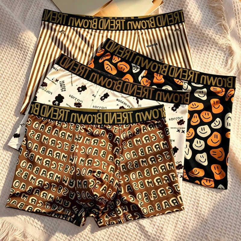 Men's Underwear! Printed Personality 4PCS! cartoon Underwear Boxer Shorts Summer Comfortable Breathable Fashion Boxer Shorts D260918