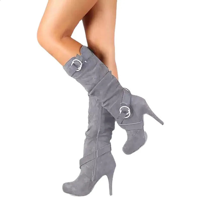 Fall Winter High Heel Long Tube Women's Boots Elastic Waterproof Platform Breathable Anti-Slip Wear-Resistant over Knee 260917