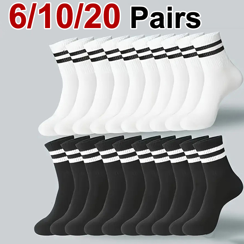 6/10/20 Pairs Men Women Striped Round Neck Spring Autumn Breathable Odor Proof Sweat Absorbing All-Season Casual Socks J260918