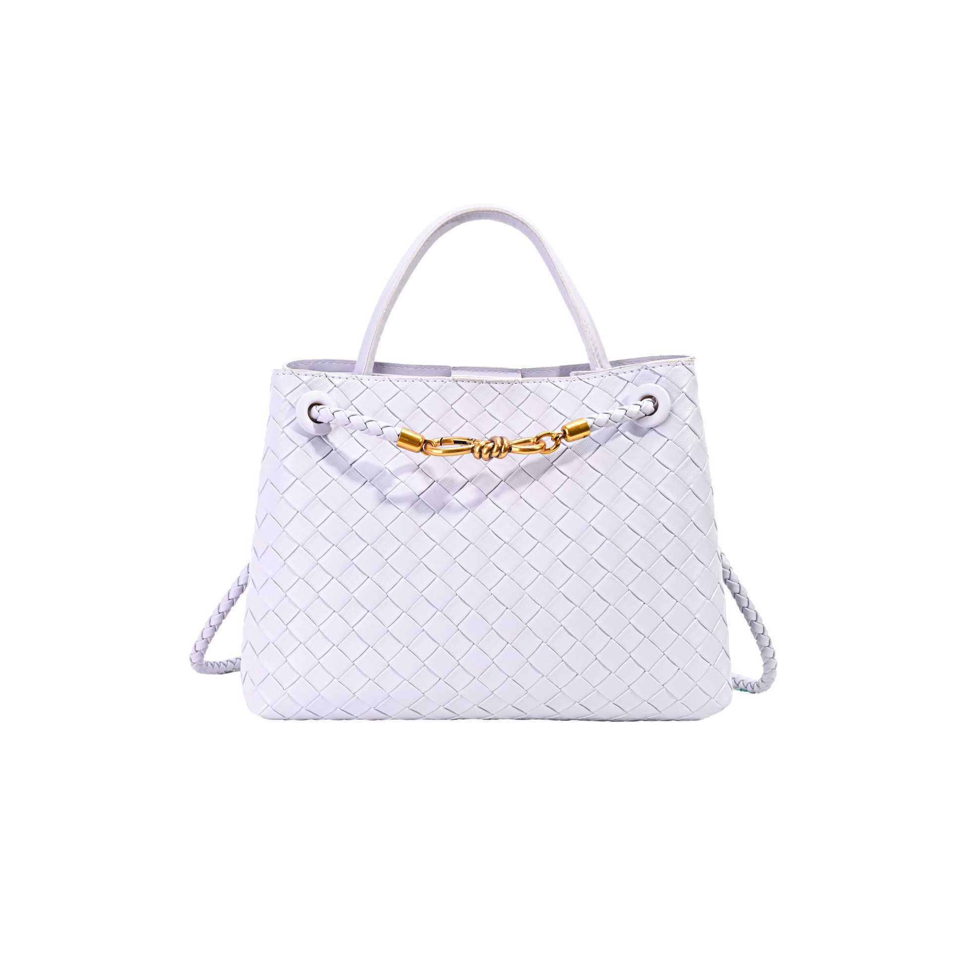 High End Handwoven Leather Tote Bag Womens Top Handle Crossbody Bag Fashion Knotted Metal Decor Daily Shoulder Handbag