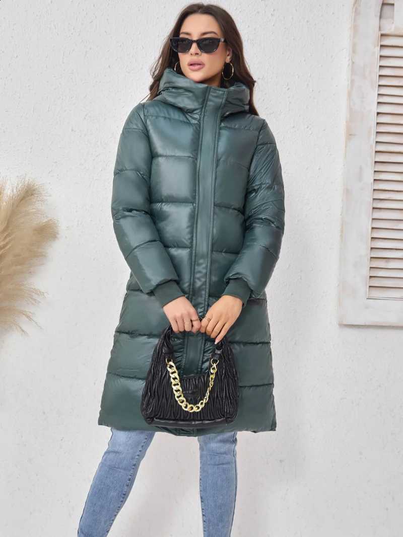 New Patent Puffer Cotton Coat Winter Women Warm Quilted Jacket Long Outdoor Windproof Hooded Parka Lady Elegant Outerwear 2027 H260917