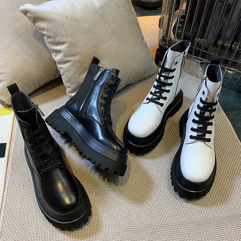 New Short Boots Winter Women's Solid Color Thin Single Woman Breathable Platform Increased Motorcycle Boots Autumn fashion Black D2609161