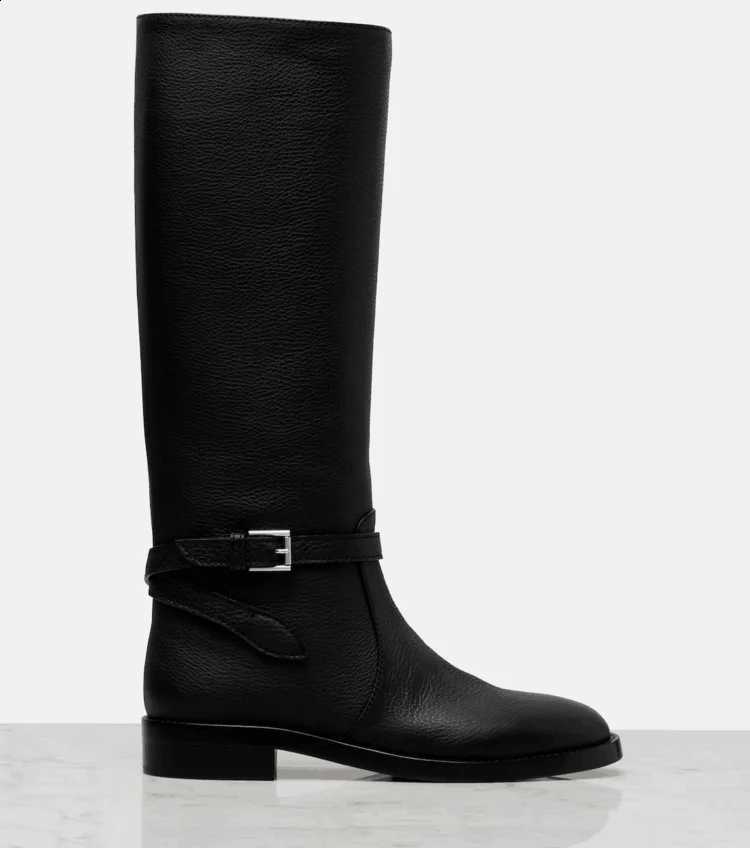 Round Headed Flat Leather Women's Mid Calf Boots Casual and Versatile Size 35-46 Black Knee High Boots Women's Boots D2609161