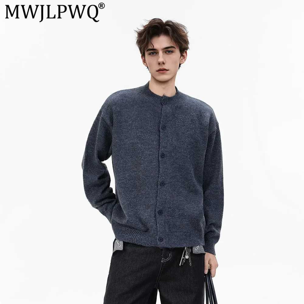 MWJLPWQ Men's Long-Sleeve Knitted Cardigan Sweater Spring Autumn Vibe American Solid Color Loose Single-Breasted Tops Tide 20903 S260918NE21