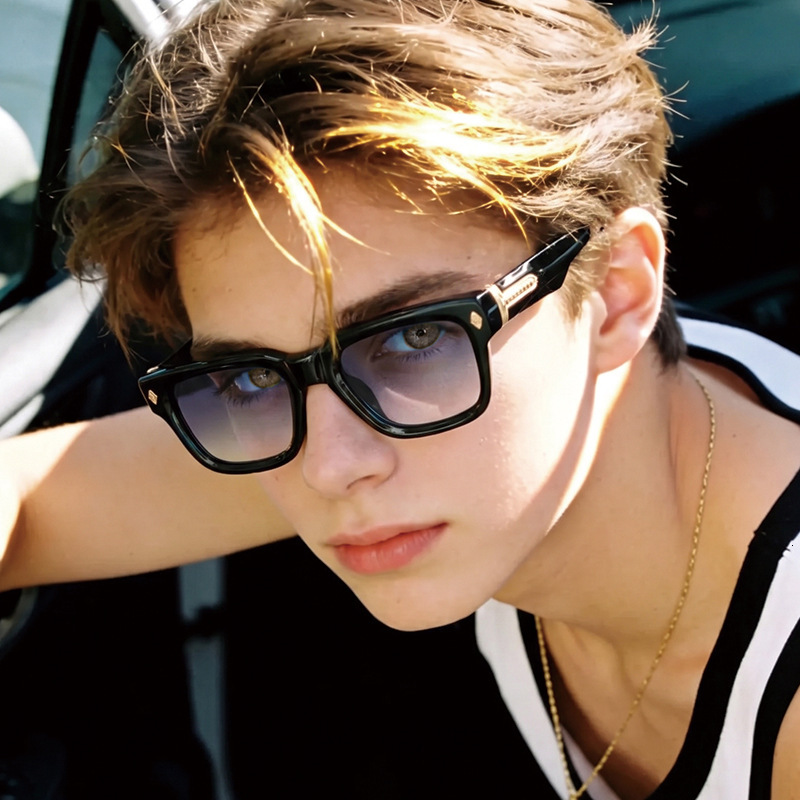 Premium Brand Designer Sunglasses Kerja New Minimalist Narrow Frame, Wide Temples, Stylish Sunglasses With Unique Rivet Details, European And Americ