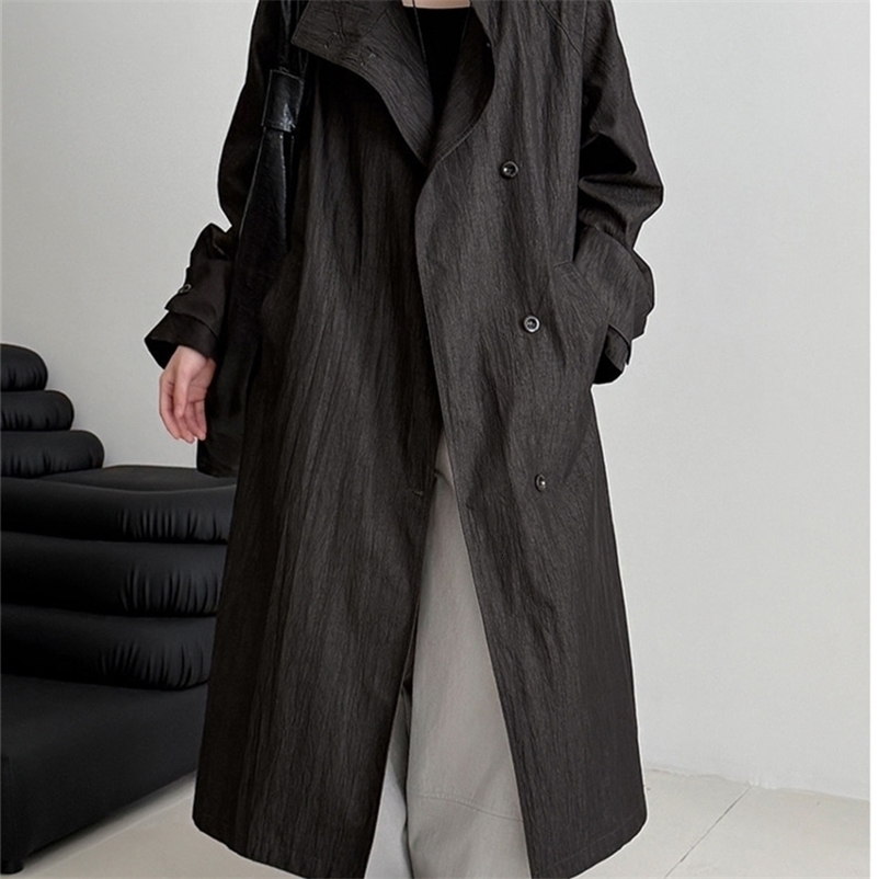 EAM Casual Solid Color Lapel Long Style Loose Over Knee Sleeved Trench Coat Women 2026 Autumn Collection 31B01020 260917