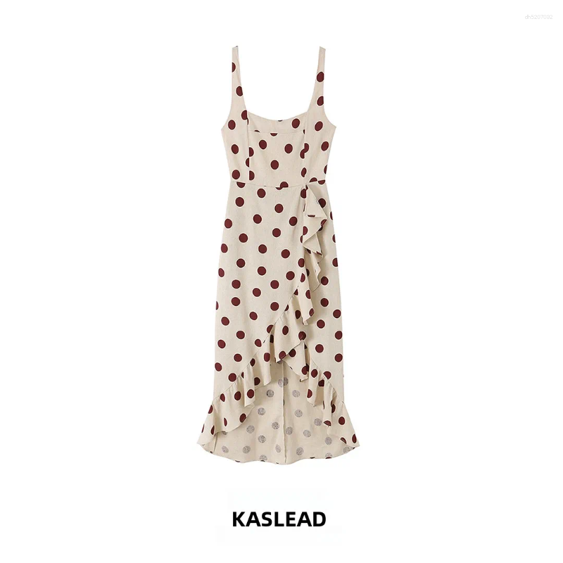 Fashionable Polka Dot Mixed Midi Dress Women's Clothing Style City Commute Summer Season Slim Fit Polyester Fiber