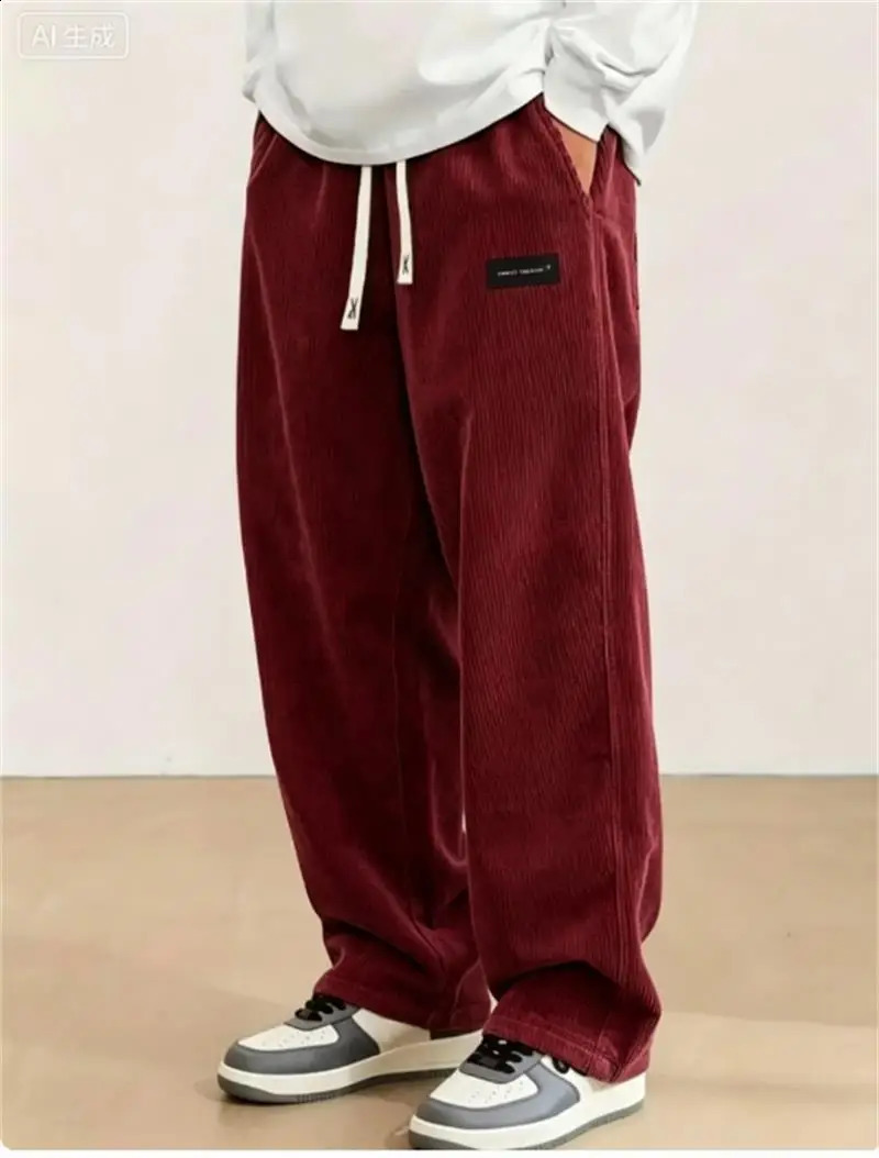 2026 spring autumn Men Casual Loose Drawstring Pants Fashion Sweatpants solid-color Corduroy trousers jogger training men Pants 260917