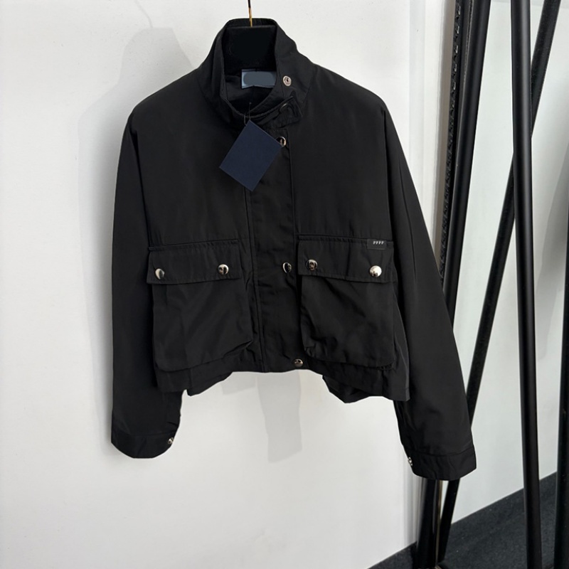 Designer Women Cropped Cargo Jackets Multi Pocket Stand Collar Windbreaker Coats Spring Autumn Street Style Outerwear