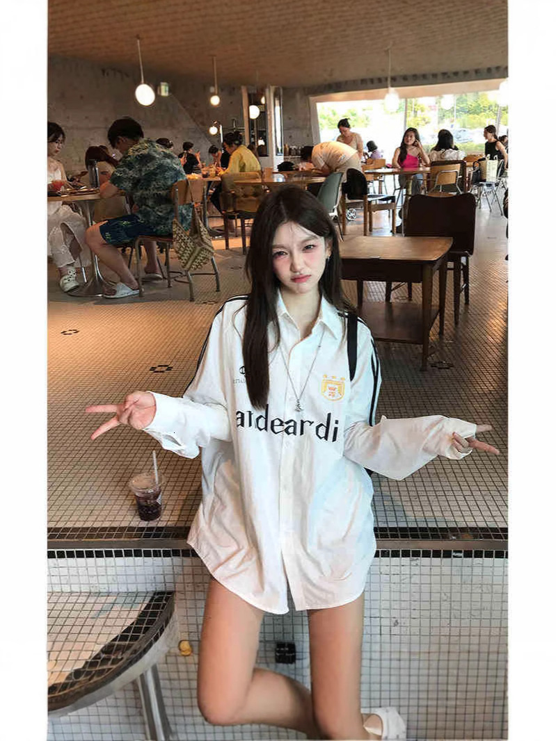 ANDEARDI three-stripe jersey-style long-sleeved shirt, women's spring/autumn collection, printed, loose-fitting, sporty and casual, suitable fo