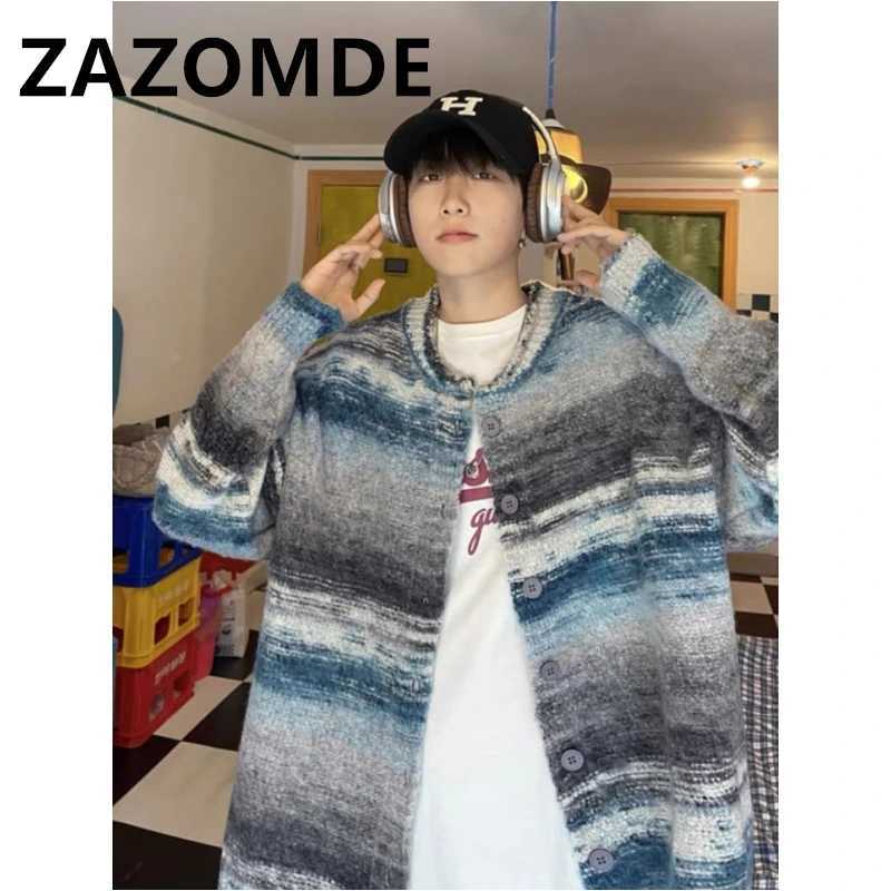 ZAZOMDE Autumn Retro Striped Cardigan Sweater Y2K Tops Casual Sweater Coat Fashion Loose Knitted Jumper Harajuku Couple Sweaters S260918JTZN