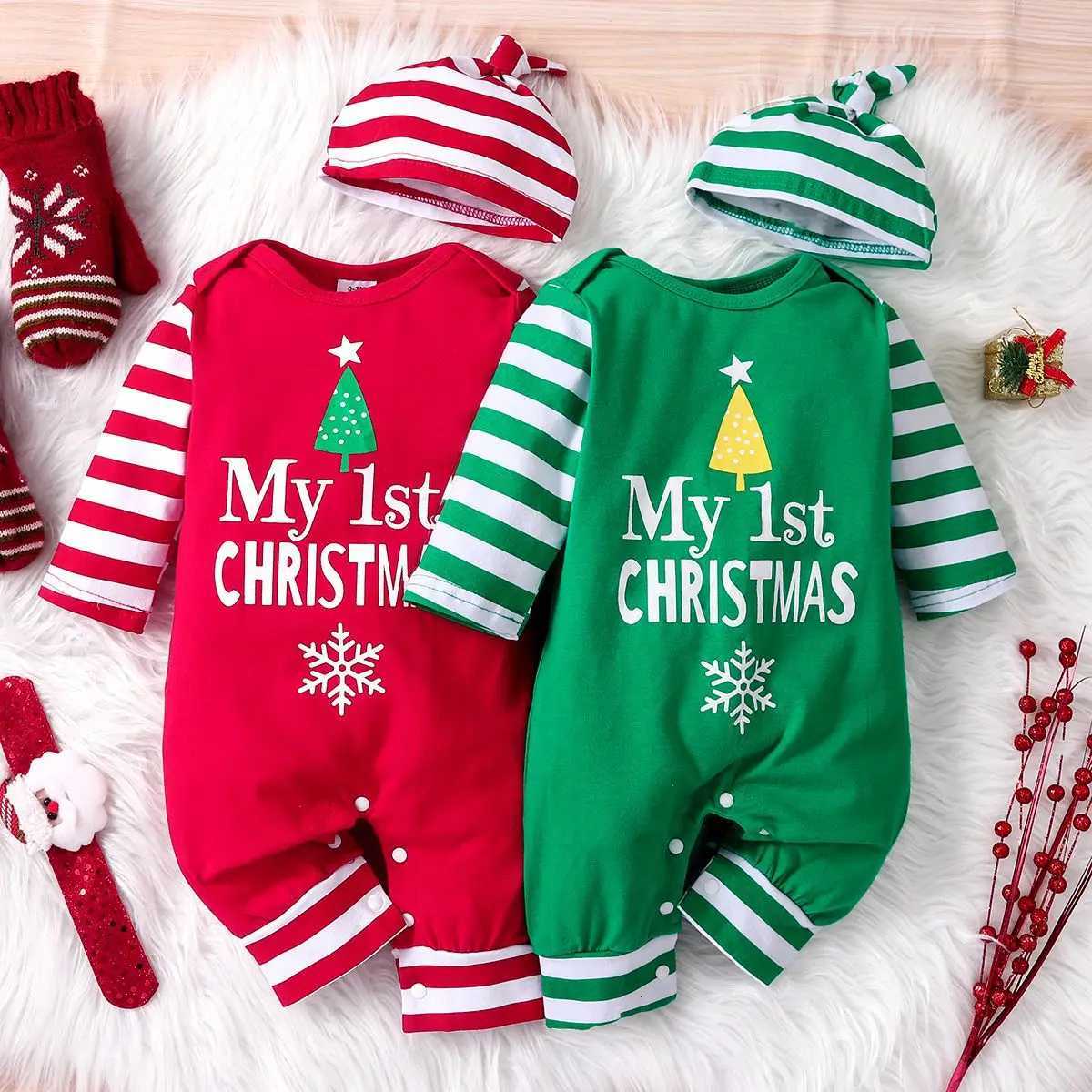 Baby Spring Autumn 0-18 Months Boys And Girls Christmas Day Sle Monogram Print Panels Striped Long Sle Climbing SuitW260917