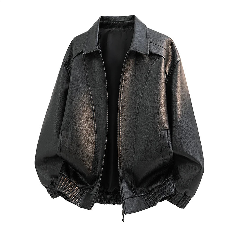 Men American Vintage PU Leather Jacket Men Retro Workwear Streetwear Motorcycle Fashion Leather Coat Stand Collar Mens Clothes 260917