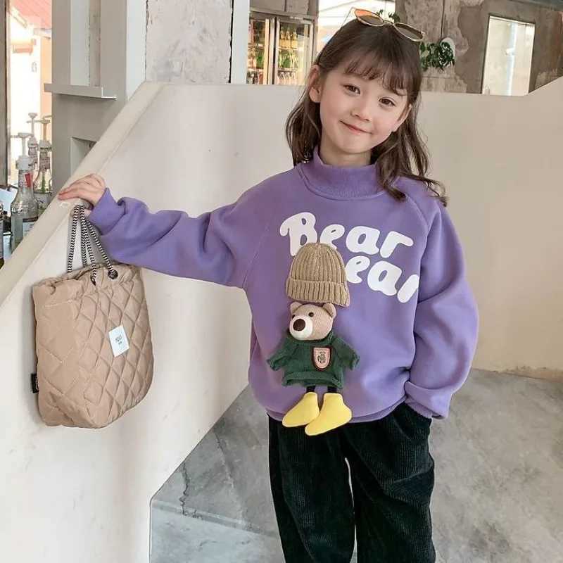Autumn/Winter Girls' 2025 New Arrival Slish Fleece-Li Thicke Crewneck Plover Sweatshirt for Little GirlsW260917