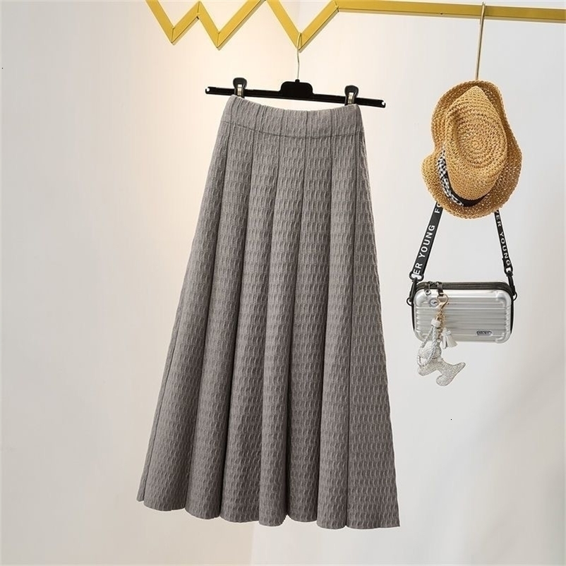 Fashion Solid Color Mid Length Knitted Half Skirt Women Autumn and Winter High Waist Slim Knit Pleated 260917