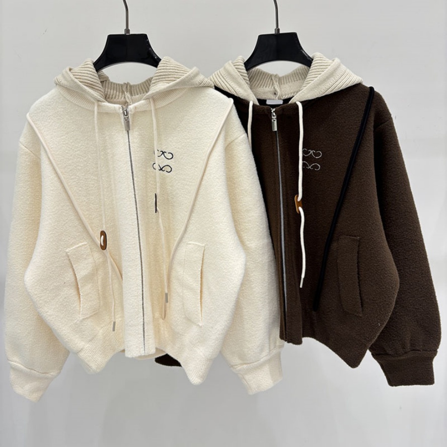 Women Hooded Sweater Jackets Designer Vintage Oversize Fit Zipper Knit Coats Autumn Winter Casual Thick Warm Cozy Outerwear