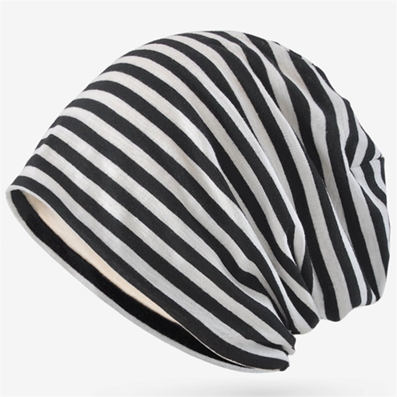 Ladies Summer Striped Knit Beanie Hat Spring Slouchy Style Skullies Cap Women Thin Bonnet Cap Autumn Men Benie Hiphop Pile hat 260917