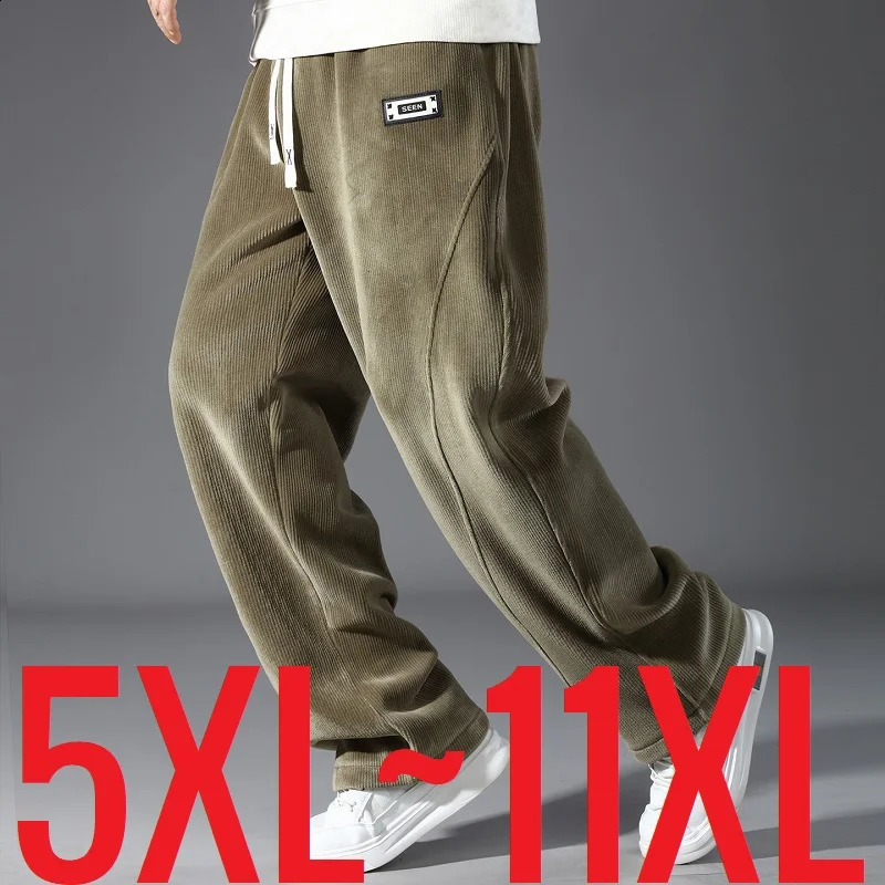 Big Size 11XL Men's Corduroy Pants High Waist Winter Trousers Male Fleece Elastic Straight Extra Plus Large 6xl 7xl 8xl 9xl 10xl 260917