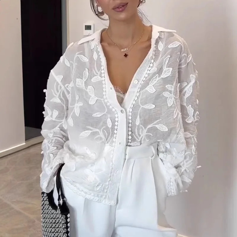 Heavy Industry Embroidery Lapel Long Sleeved Shirt for Summer Sun Protection Embroidery Loose Top Cardigan 260917