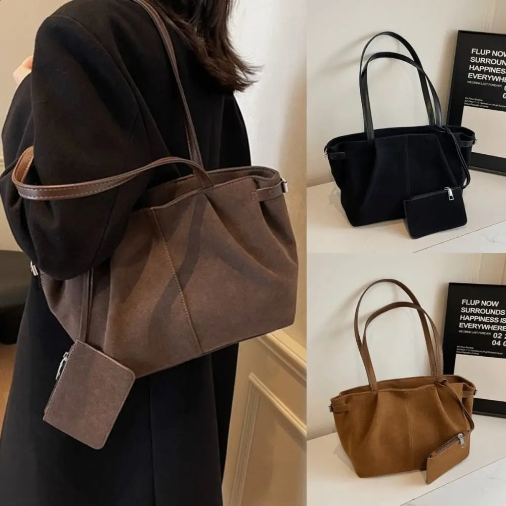 Suede Shoulder Bags Large Capacity Lightweight Travel Underarm Bag with Coin Bag Waterproof Shopper Handbag Casual Use 260915