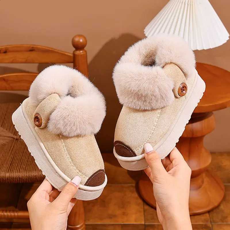 Kids Winter Fleece Lined Cotton Slippers Soft Non Slip Thick Plush Indoor Thermal Boots for Girls X260917