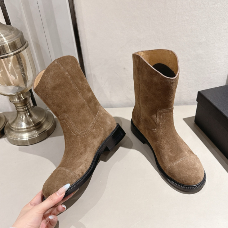 New Designer Boots Suede Women Half Boots Genuine Leather Knee High Boots Wide Shaft Tall Boots Long Boots Fashion Ankle Boots Daily Outdoor Shoes 1