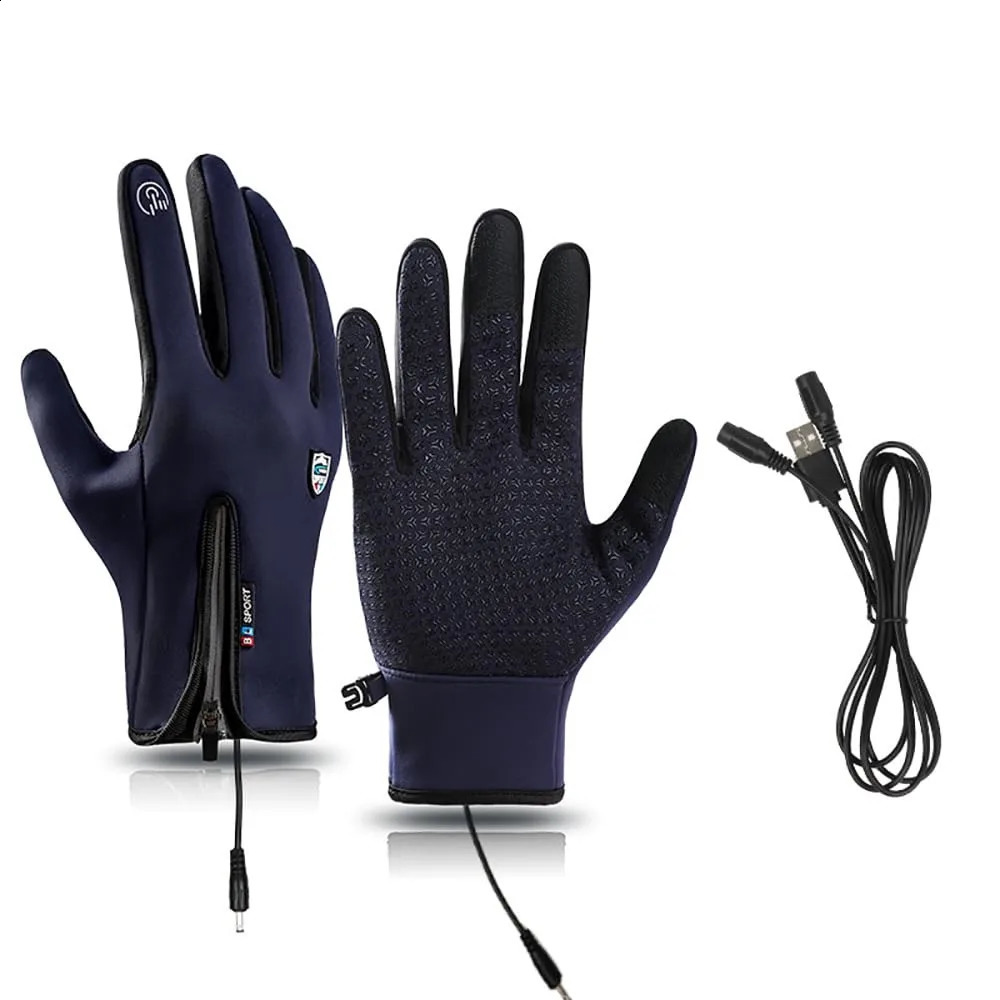 Polyester USB Heated Gloves Waterproof Reusable Rechargeable Gloves Non-Slip Adjustable Touchscreen Gloves Mittens for Winter 260917