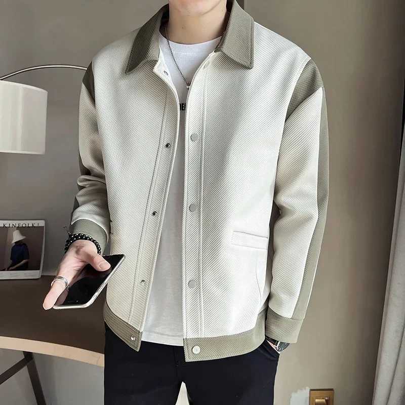 2025 Spring New Color-blocking Design Jacket Men Fashion Casual Lapel Coat Strtwear Outwear Jaqueta Masculina Men Clothing S260918ZPSX