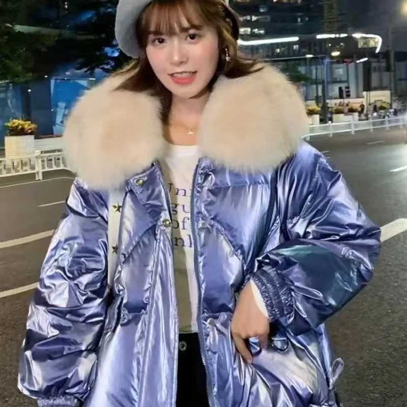 Glossy Big Fur Collar 2025 Thickened Jacket Winter Shorts Keep Warm Down Jacket New Duck Down Fashionable Sweet Fresh Coat Loose H260917