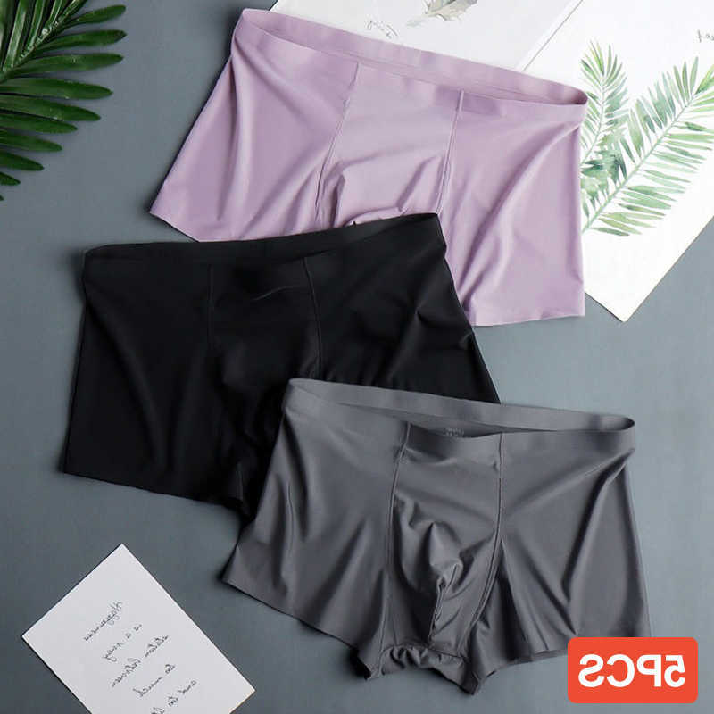 5 PCS/SET Men's Ice Underpants Silk Underwear Summer Thin Breathable Seamless Panties Sexy Male Underpants Comfortable XL-XXL Panties D260918