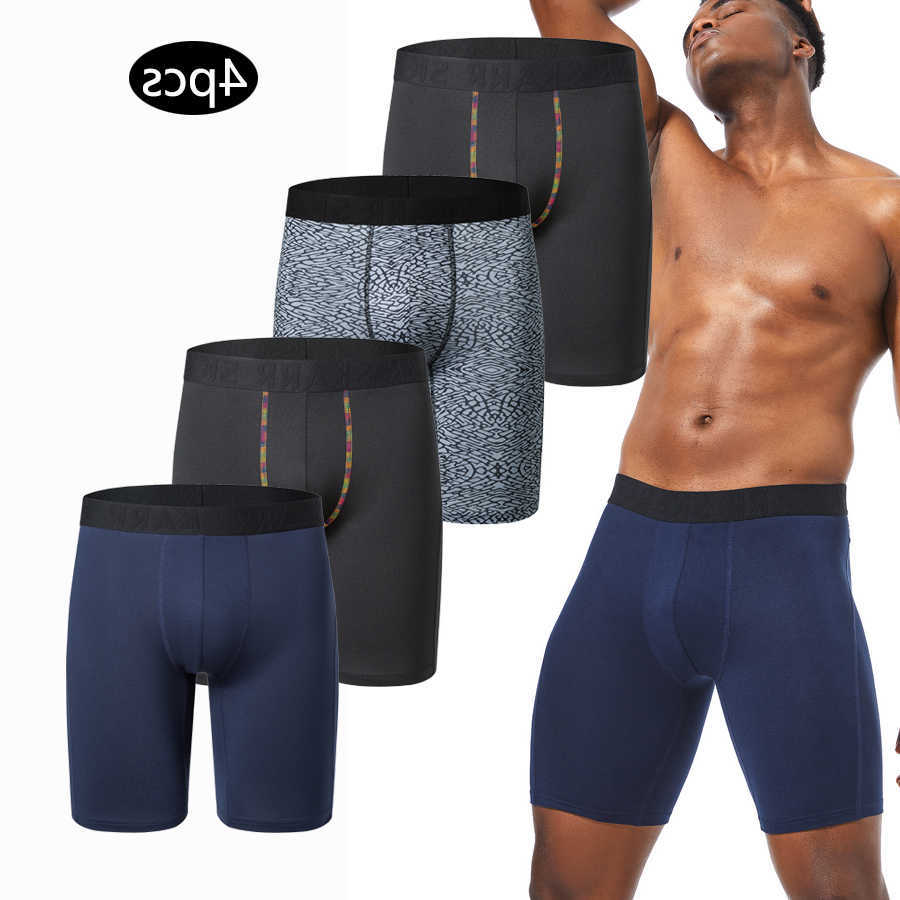 Underpants Long Men's Underpants 4pcs Sports Leggings Boxer Shorts Mens Polyester Underwear Man Quick-Drying Boxer for Men Bottom Shorts D26091
