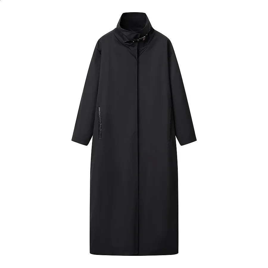 Women Solid Long Trench Coat Fashion Stand Collar Full Sleeve Single-breasted Windbreaker Autumn Lady High Street Outerwear 260917
