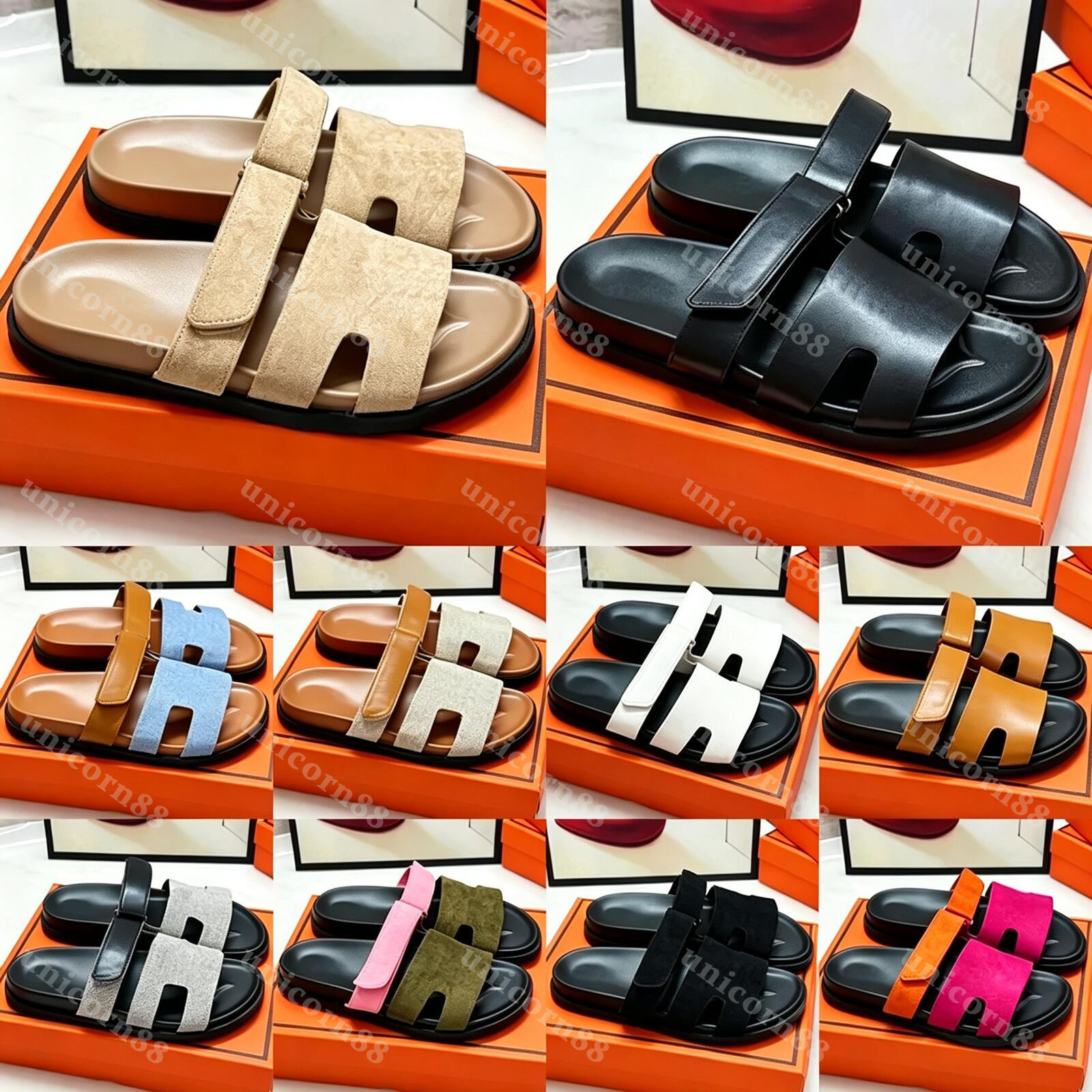 Top Quality Real Leather slippers Men Designer Slides Sandals Slippers Leather Slide Slipper Black White Red womens Summer Causual Flat Sandal Sandl