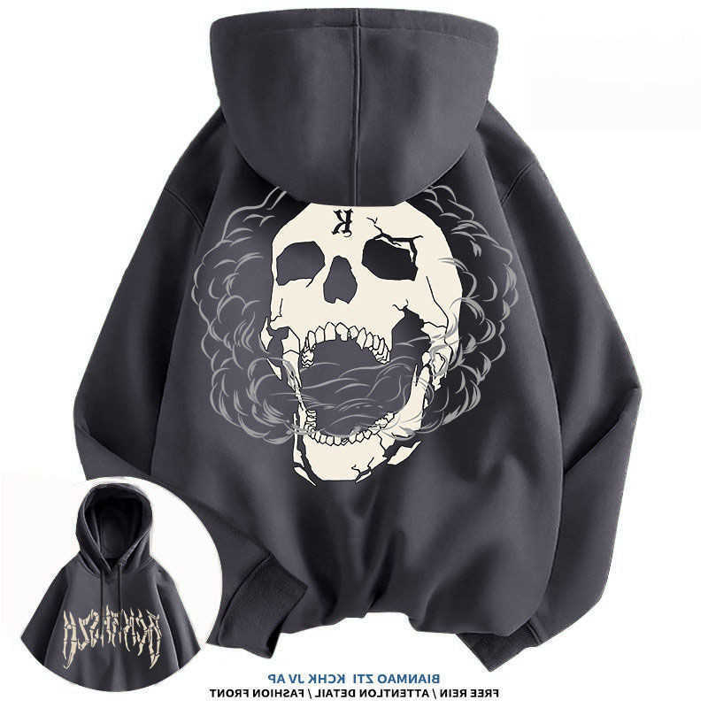 Street American Christmas Trendy hoodie Brand Skull Element Printed Fashion Trend Hoodie High Street Men's Casual Loose Hoodie With Hat C260915
