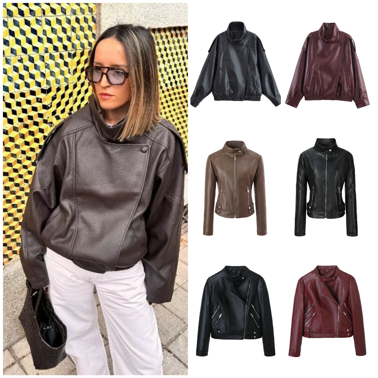2026 Women's Jackets Hot selling new winter women's retro street lychee patterned women's leather jacket