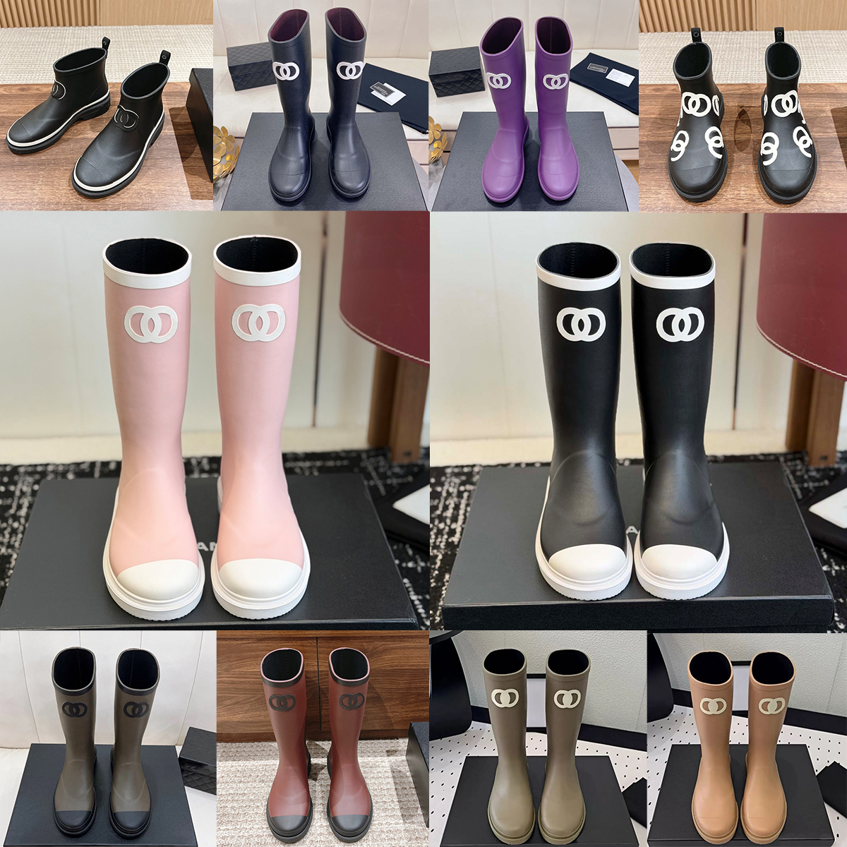 Designer High Boots rubber black Thick Platform Non Slip Sole Soft Comfortable For Daily Wear And Travel Tall pull on rain boot with large interlock
