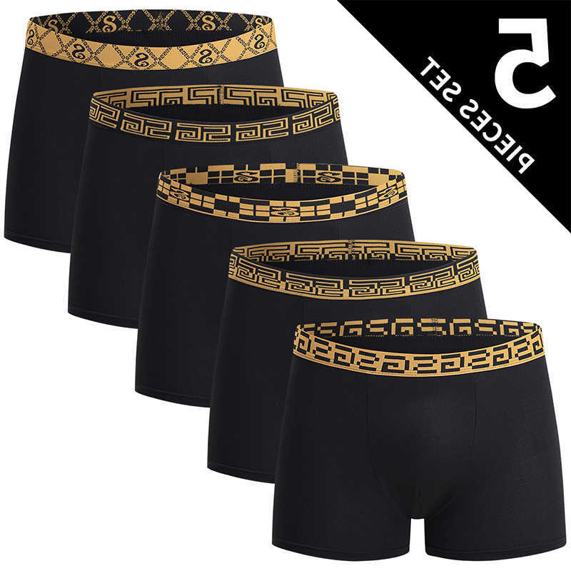 Men's Underpants 5-piece Set Of Black Classic Elastic Waisted Underwear Quick Drying Comfortable Sporty Youth Trend Flat Corner Pants D260918