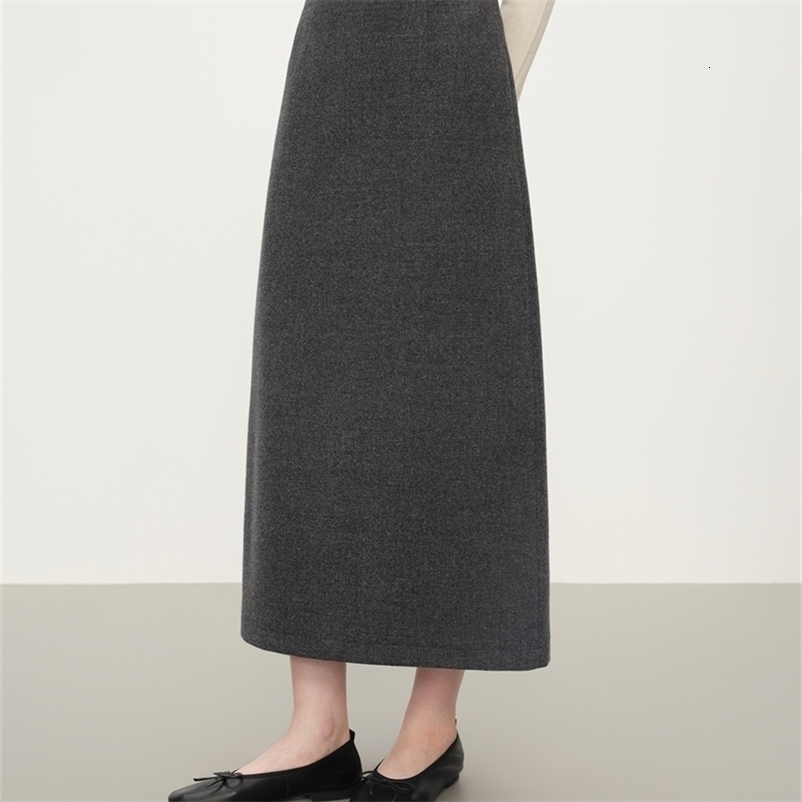 FSLE Autumn Winter Knitted Straight Skirt Women's Gray Basics Commuting 2025 Temperament Slim A-line 260917