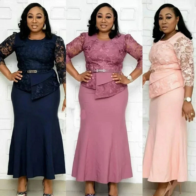 4XL 5XL Plus Size Christmas Dresses Women O Neck 3/4 Sleeve Long Maxi Dress Fashion Lace Patchwork Night Party Dress 260917