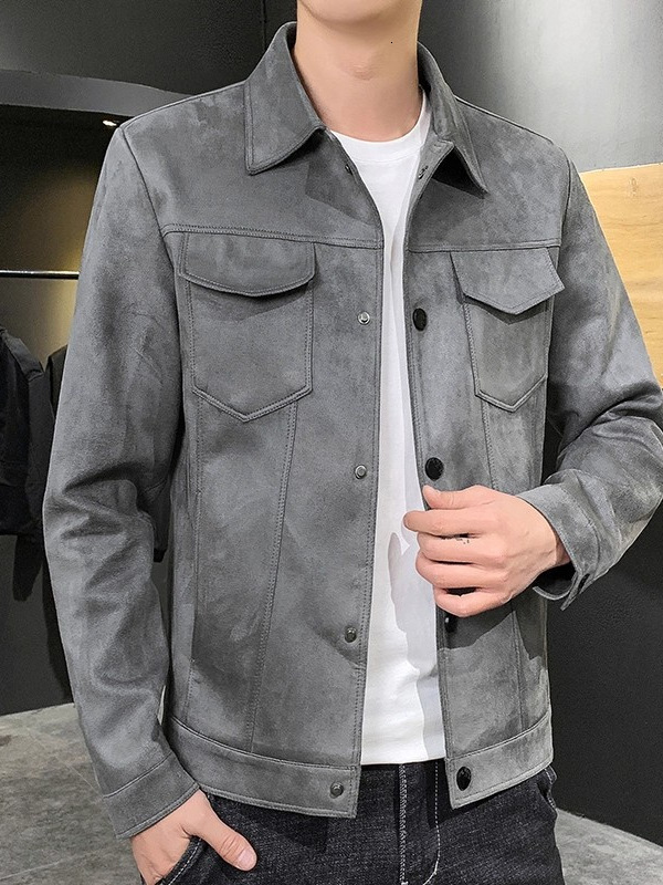 New spring and autumn men s suede jacket Korean style trendy lapel casual outerwear suede jacket